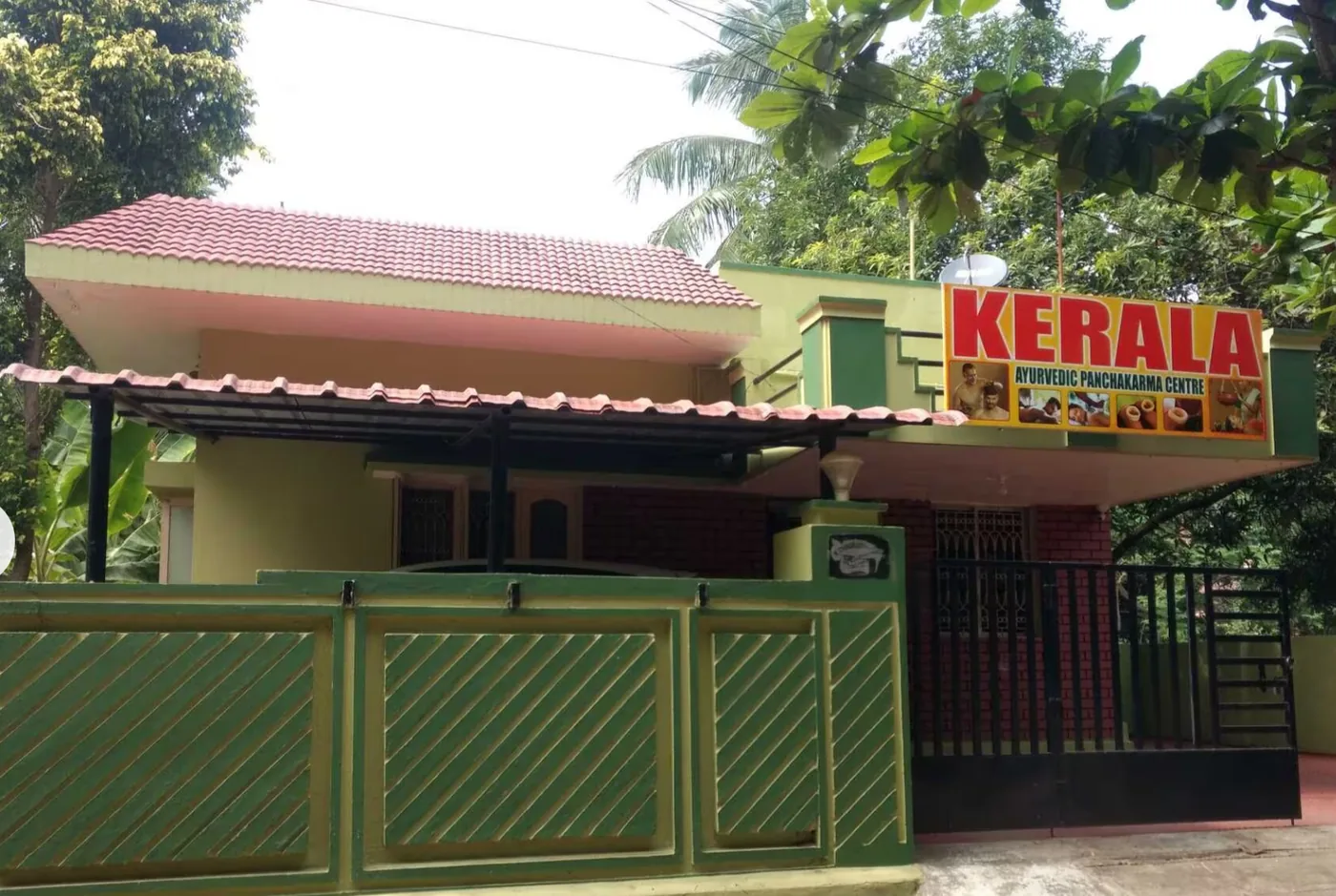 The front entrance and signboard of Kerala Ayurvedic Panchakarma Centre in Visakhapatnam